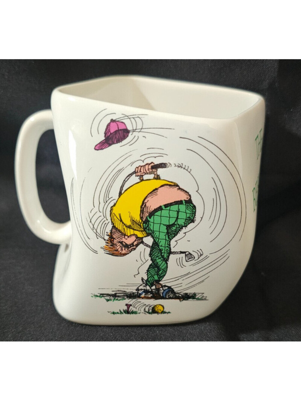 Vintage 1991 Funny Golf Coffee Mug "The Results of Over-Swing" Twisted Cup 4"
